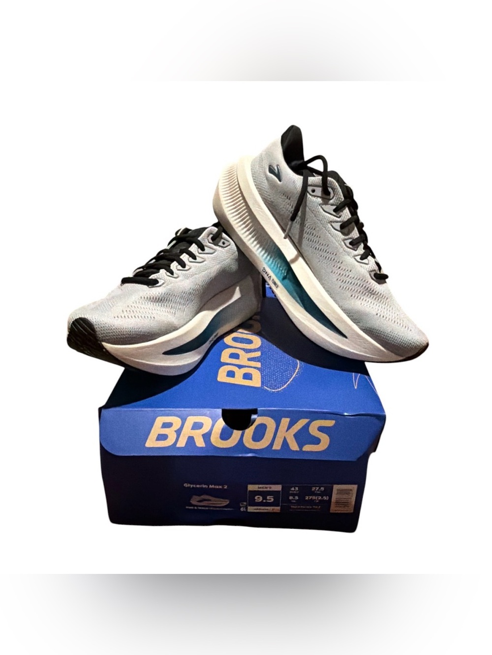Brooks Glycerin Max 2 Men’s Running Shoes – Mens Size 9.5 – Grey/Blue nib
